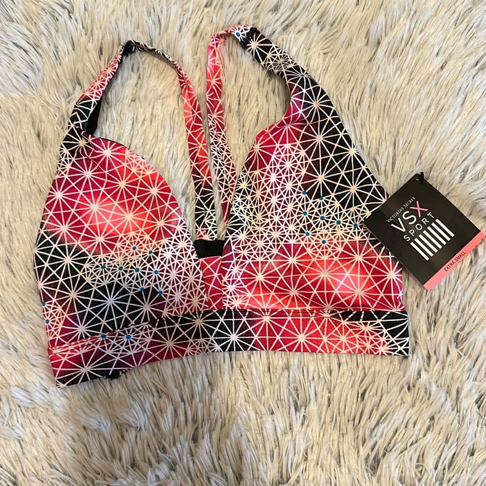 Victoria’s Secret VSX Multicolor Geometric Print Plunge Wireless Sports Bra